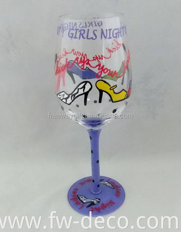 wholesale hand painted red wine glasses goblet with elegant pvc box